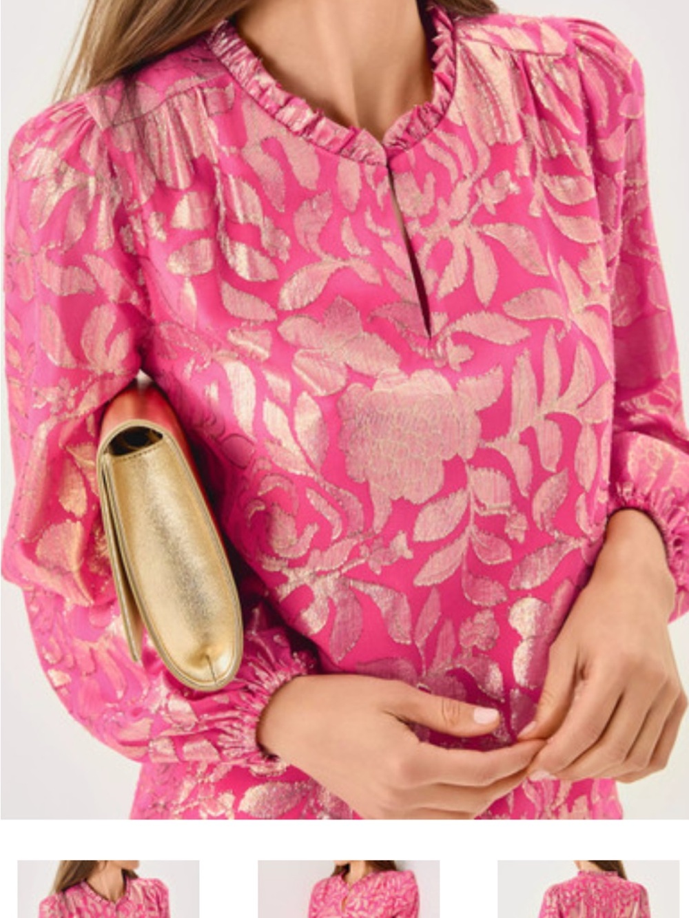 Lilly Pulitzer Pink Metallic Floral Jacquard Blouse